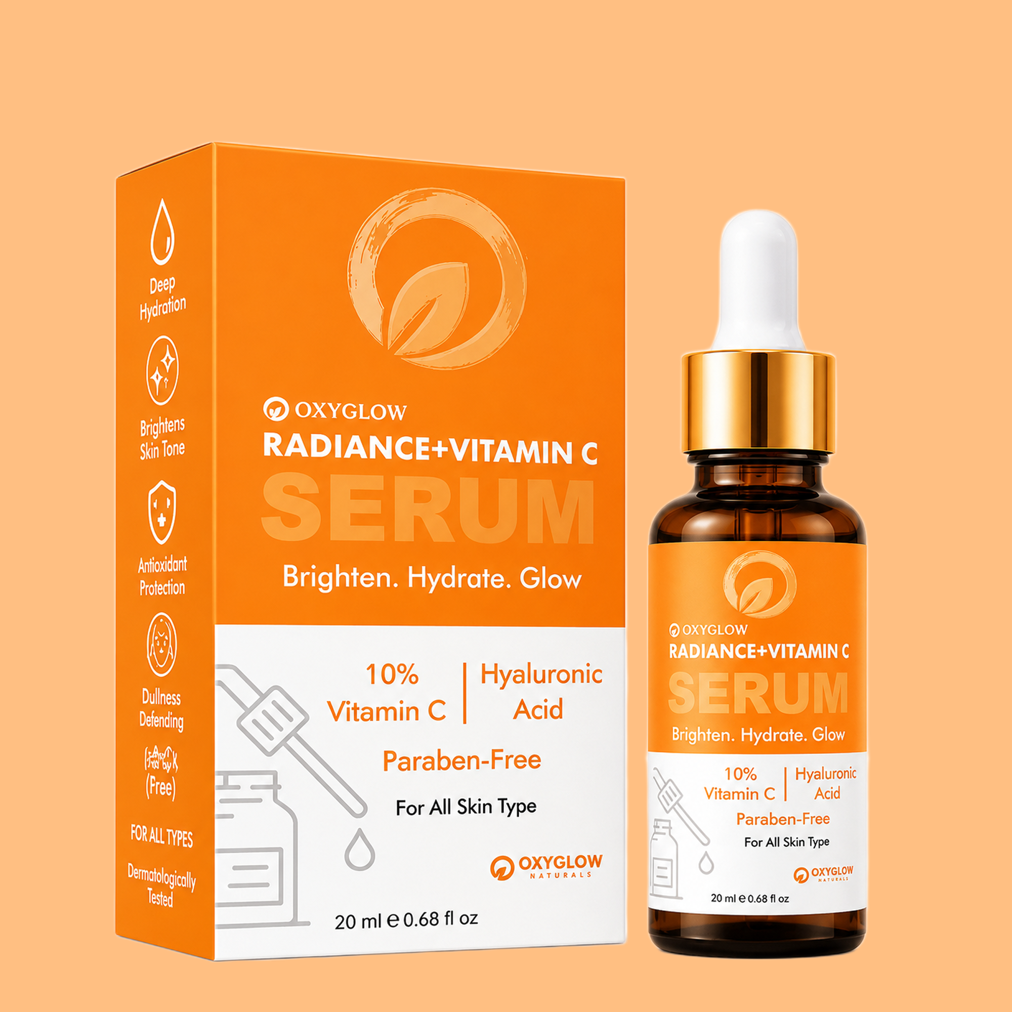 OxyGlow Radiance + Vitamin C Serum with Hyaluronic Acid for Bright & Glowing Skin