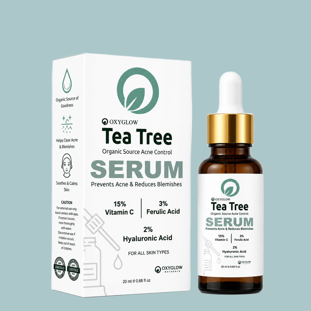 OxyGlow Tea Tree Acne Control Serum with Vitamin C, Ferulic Acid & Hyaluronic Acid